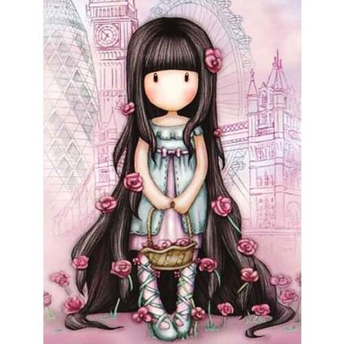 Cute Cartoon Little Girl With Rose Flower Diamond Painting Square Round Full Drill DIY Mosaic Embroidery Cross Stitch Portrait