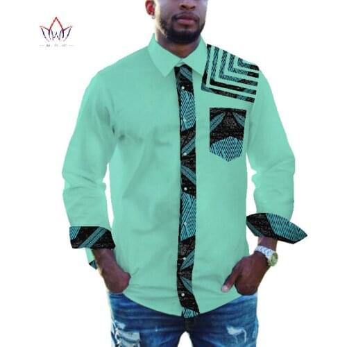 Men African Clothing Dashiki Men Lapel Top Shirt Bazin Riche African Men Clothes Cotton Print Patchwork Top Shirt Fashion WYN941