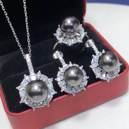 D110 Fine Jewelry Natural Fresh Water Purple Pearls 9-12mm Females Jewelry Sets for Women FIne Jewelry Sets