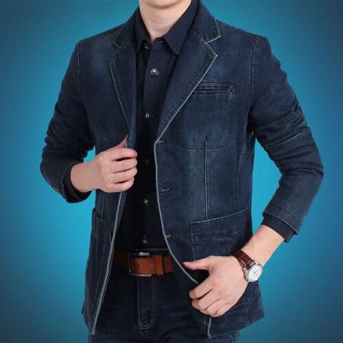 Europe and the United States the new mens fashion casual denim loose-line patch pocket suit jacket M-4XL AL7837