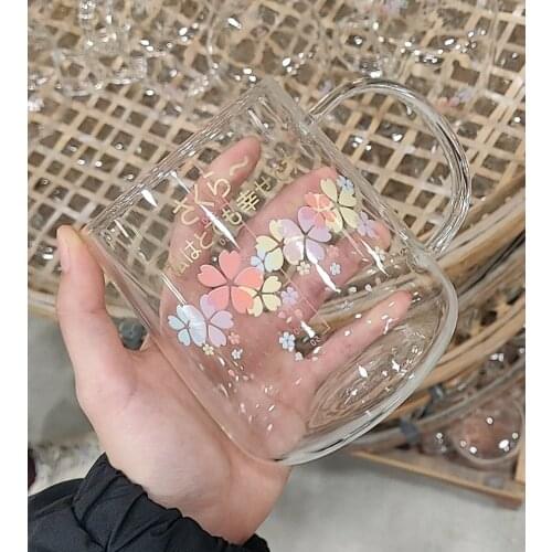 Novelty 3d Lid Cartoon Cute Water sakura Glass Transparent Drinking Borosilicate Glasses Coffee Milk Juice Drinkware Cup mug