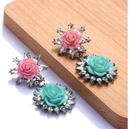 Korean Rose Flower Chandelier Earrings For Women Gun Black Crystal Drop Earing Earring Female Wedding Jewelry