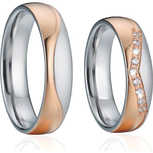 1 pair 18k rose gold plated couple wedding rings for men and women love alliance stainless steel jewelry finger ring marriage