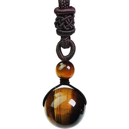Original Tiger Eye Single Bead Pendant Necklace Single Bead Necklace Chinese Style Hand Carved Jade Jewelry