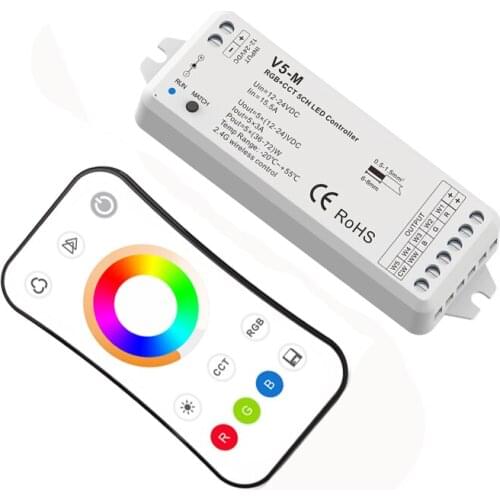 New Led RGBCCT Strip Controller 2.4G RF Remote Wireless 3A 5 Channel Output DC12V-24V 5050 RGB CCT String Ribbon Control