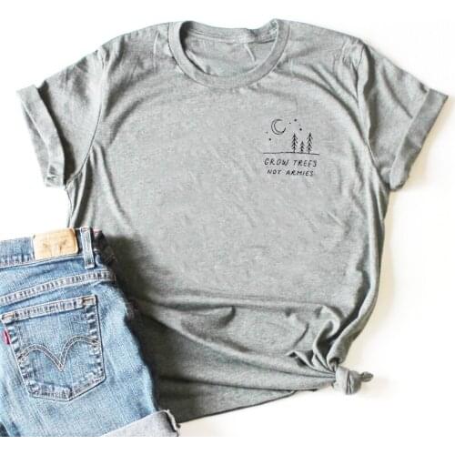 Grow Trees Not Armies Funny Tshirt Pocket Print Cotton Shirt Grow Trees Vintage Tumblr Graphic Tops Summer Grunge Camisetas