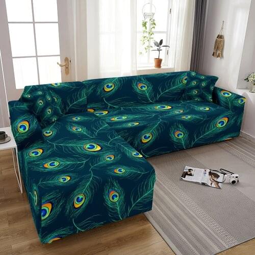 Colorful Feathers Sofa Covers For Living Room Elastic Sofa Slipcover Sectional L-shape Corner Couch Cover Furniture Protector
