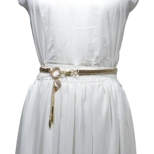 Belts Chic Faux Gemstone Goldfish Rhinestone Pendant Slim Women Waist Belt Waistband