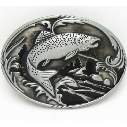 Retail Vintage Animal Fish Metal Belt Buckle Mens Western Belt Buckle With Pewter Finish For Mens Cowboys Belt Free Shipping