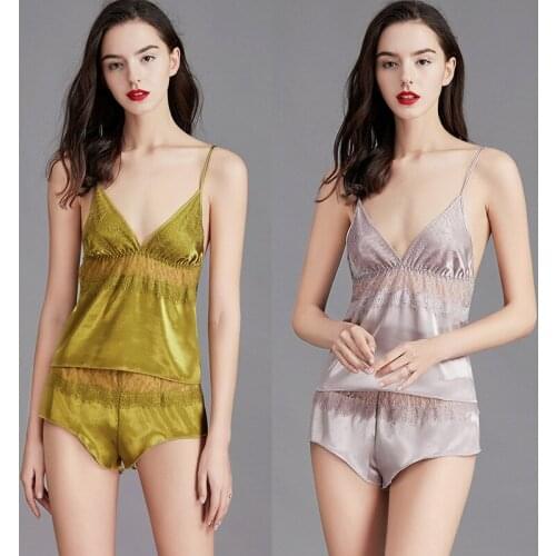 Sexy Women Lace Sleepwear M - XL Plus Size Lace Comfortable Lingerie Nightgown Sleeveless Nighty Sets Pajama Pants