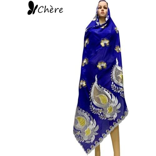 100% Cotton Big Size Hijab Scarf African Women Embroidery Scarf with Gold-dust on the Flower 2108110cm Big Shawls BE904