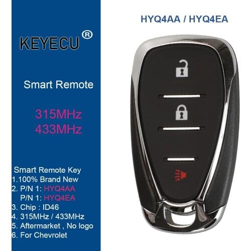 KEYECU Smart Proximity Remote Car Key Fob 3 Button - HYQ4AA / HYQ4EA for Chevrolet Cruze Traverse Blazer Spark Sonic Equinox
