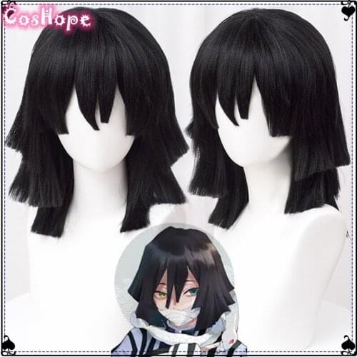 Iguro Obanai Cosplay Demon Slayer Cosplay Kimetsu No Yaiba Black Wig Cosplay Anime Cosplay Wig Heat Resistant Synthetic Wigs