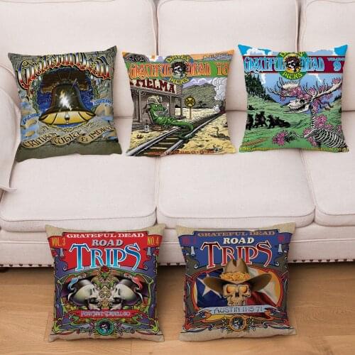 Vintage Grateful Dead Rock Band Print Cushion Cover Abstract Pattern Square Pillowcase Sofa Home Decor Soft Plush Pillows Cases