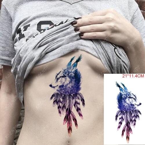 Waterproof Temporary Tattoo Stickers Totem Wolf Color Feather Body Art Fake Tatto Flash Tatoo Stickers for Women Men