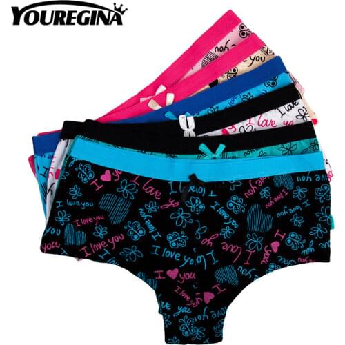 YOUREGINA Womens Cotton Boxers Patchwork Underwear Sexy Ladies Panties Boyshorts Letter Print 6pcs/lot M L XL Green Black White