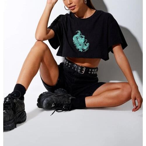 Vintage style Chinese dragon streetwear women T-shirt Short summer new ins Sexy Short loose print dropshipping womens T-shirt