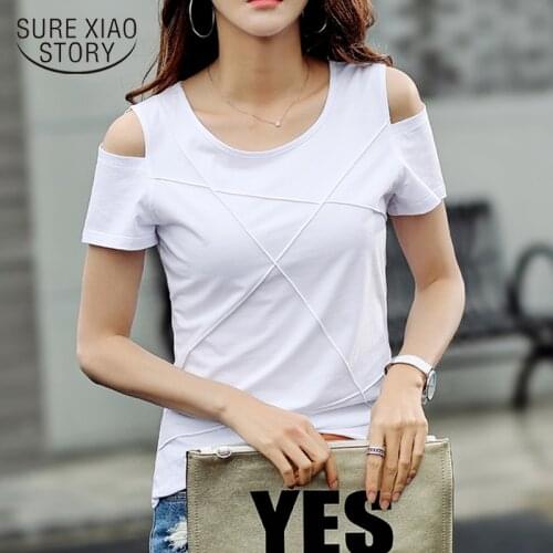 Spring Summer Tops New Camiseta Mujer Cotton Short Sleeve Solid Women T Shirt Casual Slim Fit Women T-shirt Female Clothes 8606