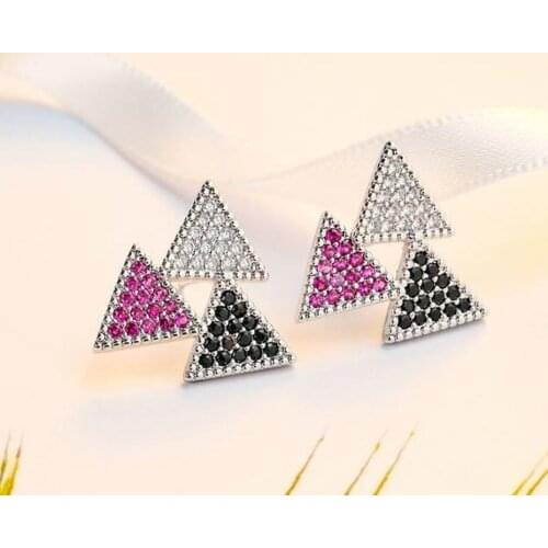 Korean Triangle Fashion Stud Earrings S925 Sterling Silver Black White Earrings Women Luxury Jewelry Ear Studs New Arrival