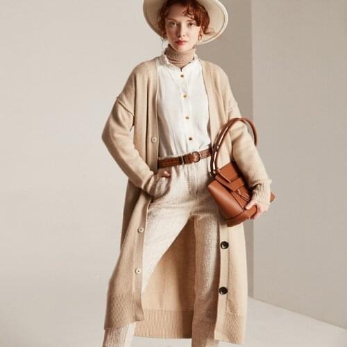 Autumn/winter new V-neck cardigan cashmere thicker mid-length loose coat lazy wind outer sweater women