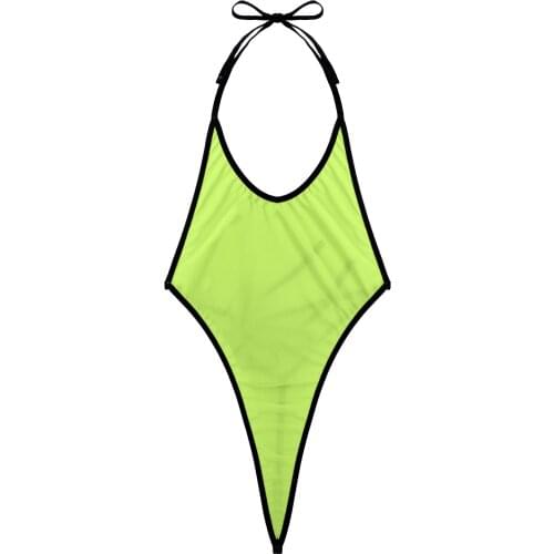 Women Monokini Thong Swimwear Sexy Lingerie Scoop Neck Lace-up Backless Soft Bodysuit One-piece Swimsuit High Cut Bathing Suit