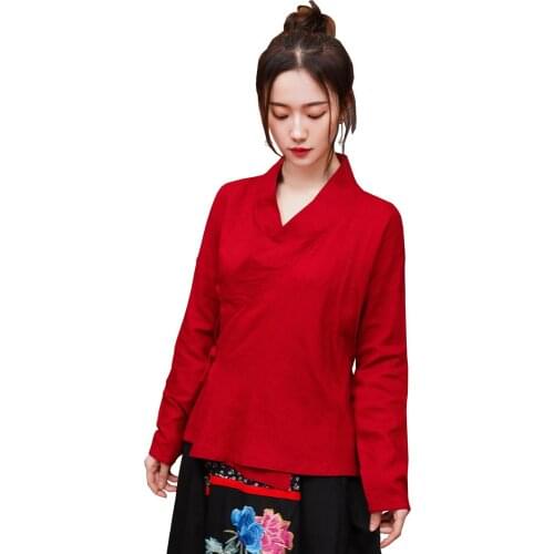 Shanghai Story Tanming Womens Vintage Casual Chinese Costume Hanfu Cotton Linenl Shirts Tops