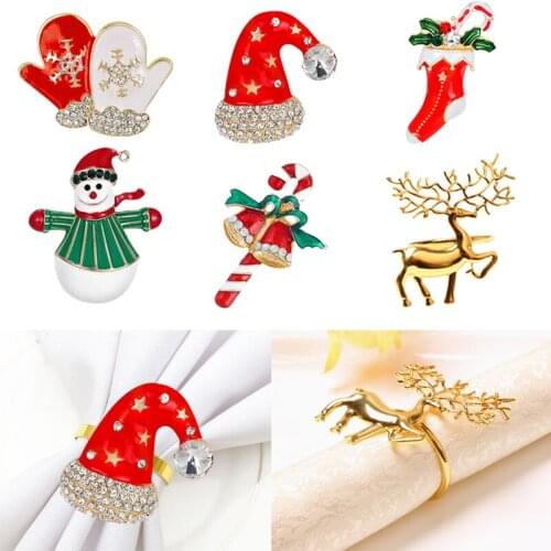 1/6/12pcs Christmas Napkin Rings Set Xmas Table Decoration For Home Metal Napkin Holder Party Dinner Christmas Table Decoration