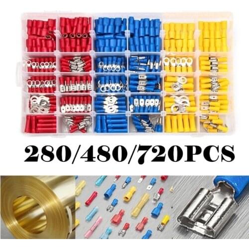 280/480/720PCS Assorted Full Insulated Crimp Spade Ring Butt Cable Connector Electrical Fork U-type Lug Rolled Wire Terminal Kit