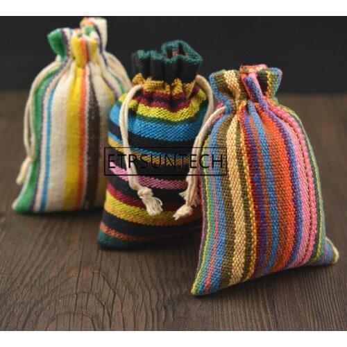 300pcs Stripe Linen Drawstring Bag 10x14cm Jewelry Jute Gift Pouch Candy Coffee Bean Packaging Holder Wedding Favor