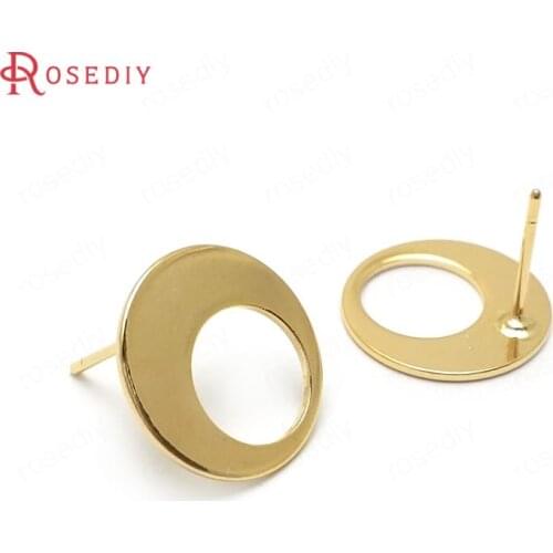 36041)10PCS 15MM 24K Gold Color Brass Round Moon Stud Earrings High Quality Diy Jewelry Findings Accessories