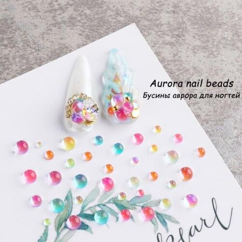 6 Grids/Box Fingernail Ornament Easy to Apply Decorative Resin Nail Art Accessories Aurora Mocha Clear Half Beads for Profession
