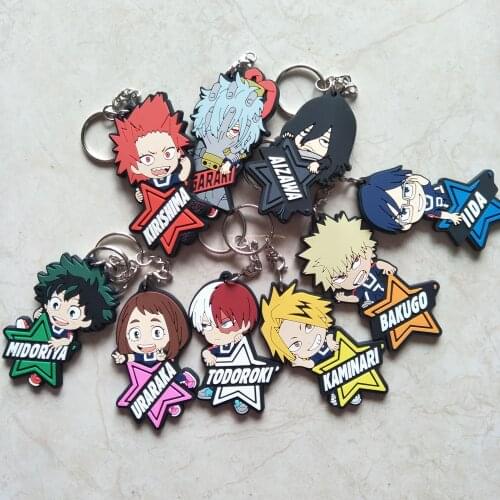 9 pcs/lot anime My Hero Academia Keychains Keyring Cartoon Pvc Soft Plastic Pendant Toy Gift