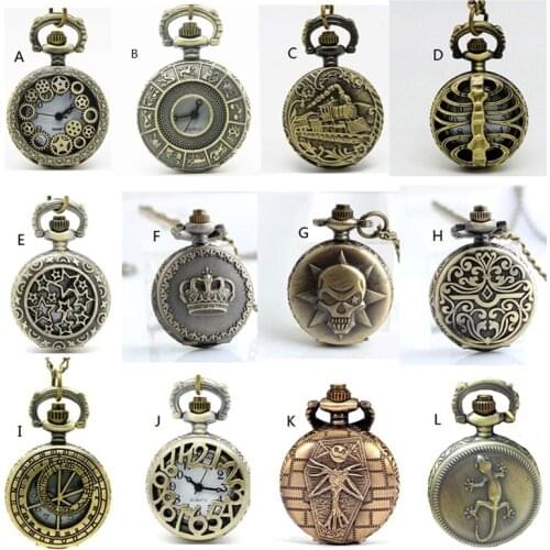 APW022) Wholesale 12 designs Vintage Bronze Small mixed Pocket Watch Necklace, STEAMPUNK style watch pendant