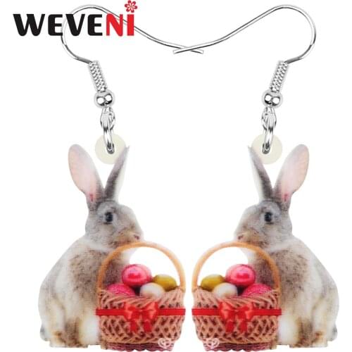 WEVENI Acrylic Easter Eggs Hare Rabbit Bunny Pet Earrings Big Animal Dangle Drop Jewelry For Women Girls Classic Gift Decoration