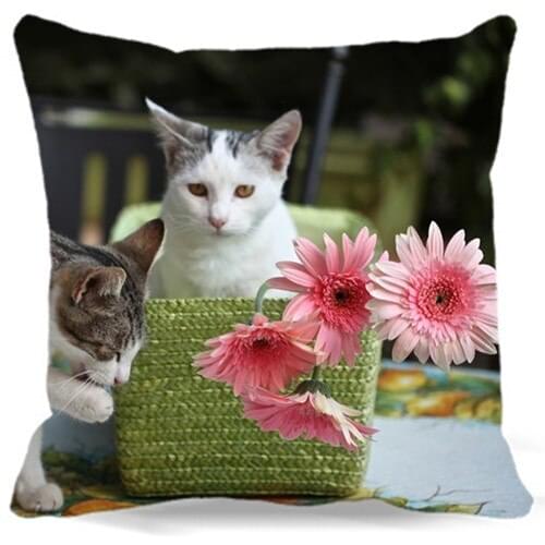 Cat & pink Chrysanthemum Cotton Polyester purple Pillow case Throw Cushion Cover 16" 18" 19" 9 style Homes car sofa Decorate