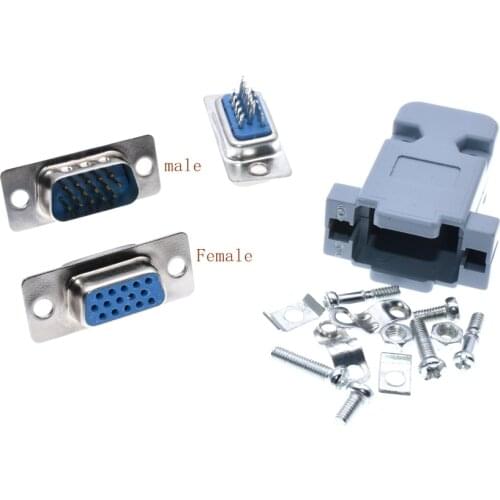 DB15 3Rows Parallel VGA Port HDB9 15 Pin D Sub Male Female Solder Connector Plastic Shell Cover