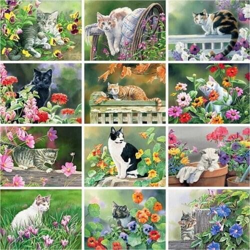 Evershine Diamond Painting Animals 5D DIY Diamond Embroidery Cat Cross Stitch Flower Rhinestone Picture Home Decoration