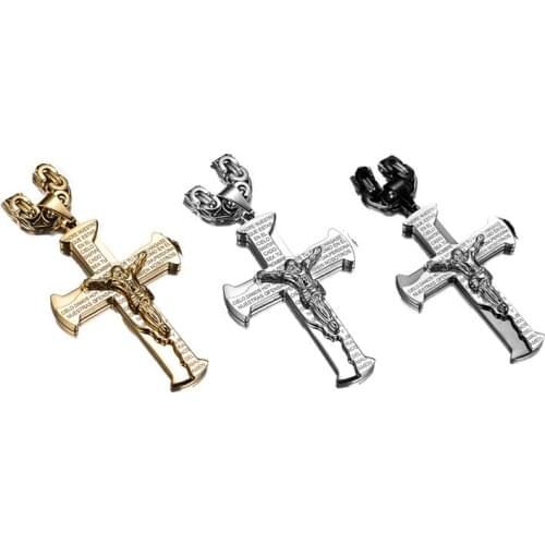 Hot Sale Christian Jewelry Jesus Cross Byzantine Box Chain Necklaces Pendants Male Bible Stainless Steel Pendant For Men