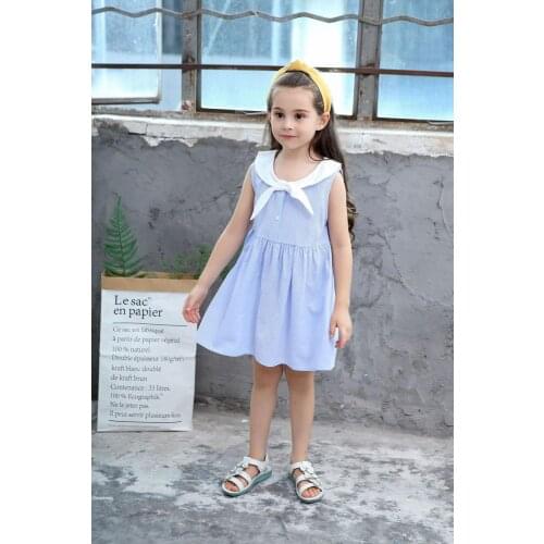 Explosion models spring and summer new girls cotton print collar navy wind comfortable striped baby girl fashion princess dress