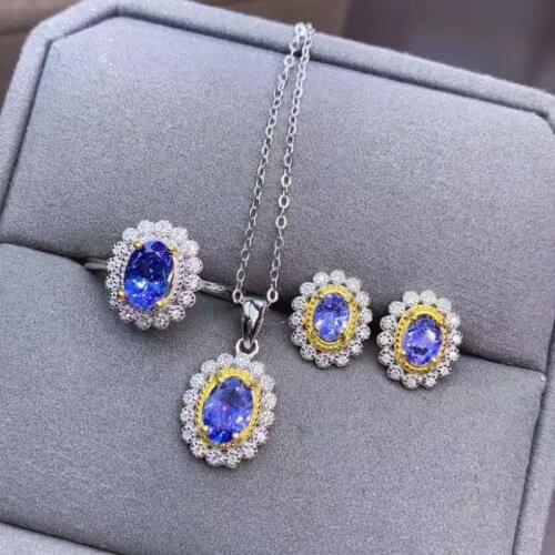 Fancy Natural Tanzanite Jewelry Sets For Women Party S925 sterling silver Fine Jewelry Elegant Real Gemstones Certificated Gifts