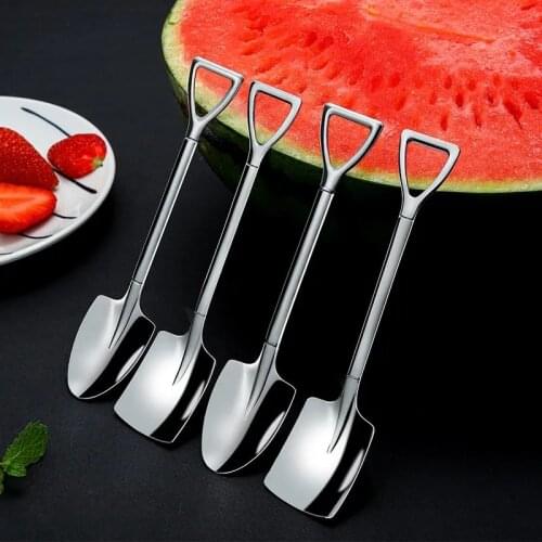 Creative Shovel Coffee Spoon Long Handle Stainless Steel Fruit Watermelon Ice Cream Cake Spoons Kitchen Tableware