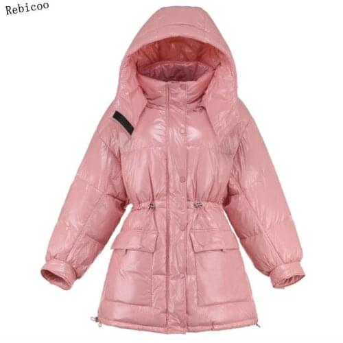 Fashion Loose Women Thick PU Parka Casual Pocket Winter Female Warm Padded Coat Soft Office Ladies Jacket