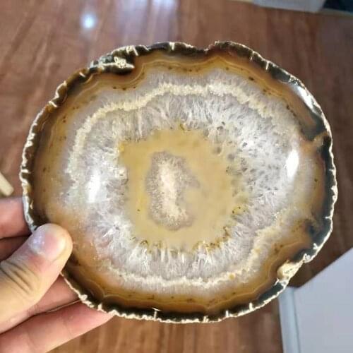 Natural agate slices coaster Polished gray Agate Slice+stents 120-140MM