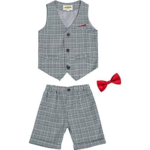 Boys Summer Vest Shorts 2PCS Clothing Set Children Birthday Ceremonial Formal Wedding Dress Skirt Suit Gentleman Kids Costumes