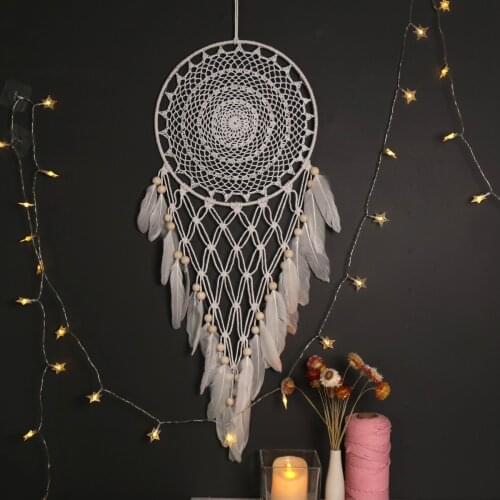 Boho Handmade Feather Dream Catcher Home Decoration Craft Gift Kawaii Room Decor Wall Hanging Ring Wind Chime Art Ornament