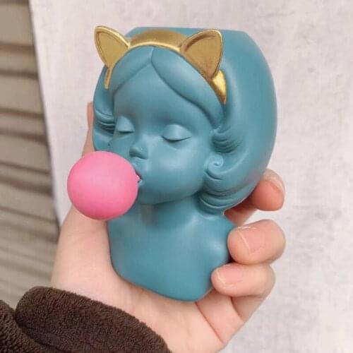 Cute Girl Blowing Bubbles Succulent Planters Sweet Resin Cat/Rabbit Girl Flower Pot for Home Tabletop Decor