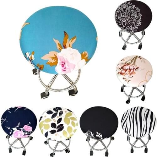 Fashion Round Chair Cover Bar Stool Cover Elastic Seat Cover Chair Protector Solid Color Printed Home Chair Slipcover Spandex