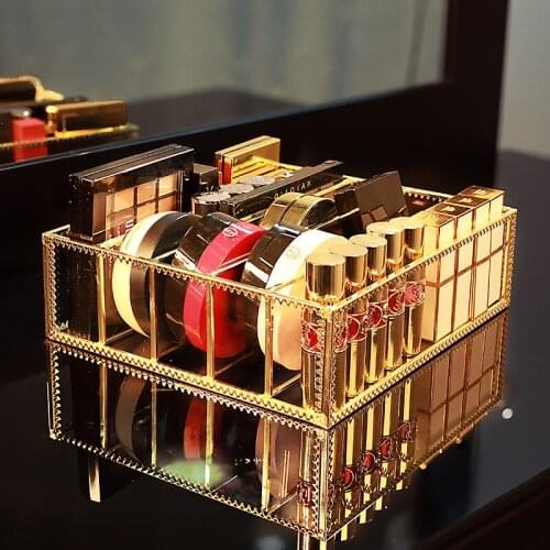 Fashion Golden Desktop Makeup Organizer Makeup Powder Storage Box Lipstick Holder Eye Shadow Case Jewelry Cosmetic Storage Box