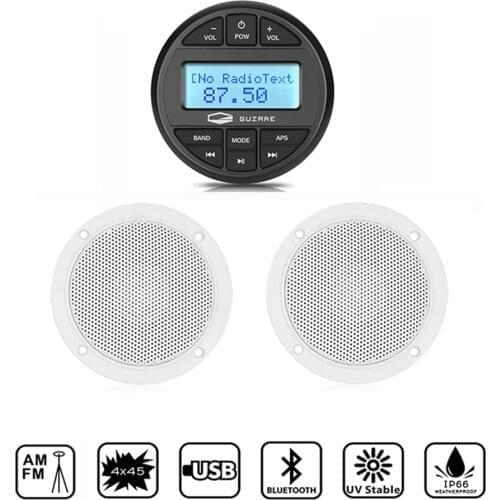 Marine Stereo Bluetooth Boat Radio Audio System AM FM Receiver Car MP3 Player+4inch Waterproof Speakers For ATV Yacht Motorcycle