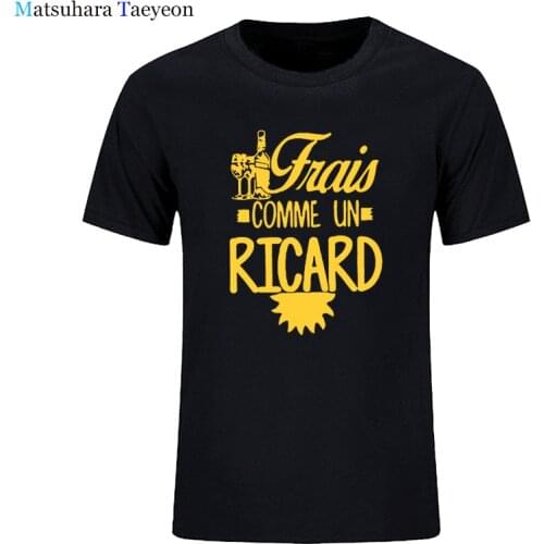 Camisetas de moda corta para hombres 100% cuello redondo estampado hombres Frais comme un ricard vino Tshirt Men Summer